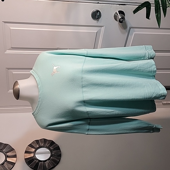Womens Victoria Secret Pink Turquoise and Silver Logo Sweatshirt Size Small - Picture 1 of 9